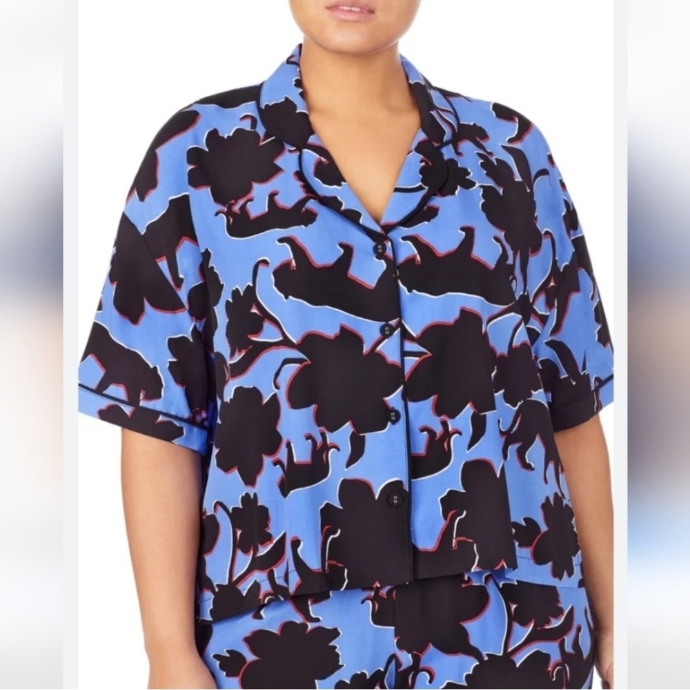 Refinery 29 Piera Cropped‎ Wild Cat Novelty Print Button Down Lounge Top Size S